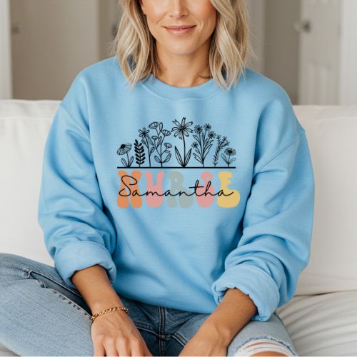 custom nurse light blue sweatshirt for women