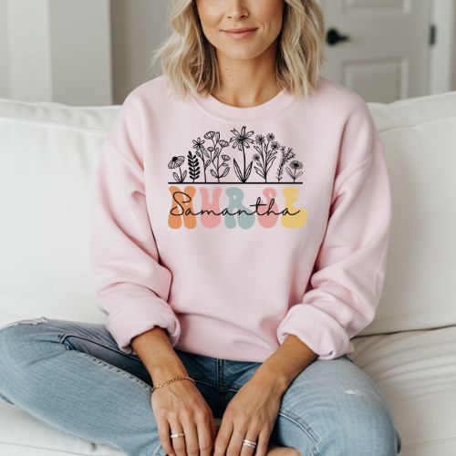 custom nurse light pink sweatshirt for women