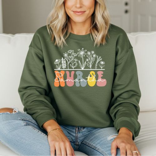custom nurse military green sweatshirt for women